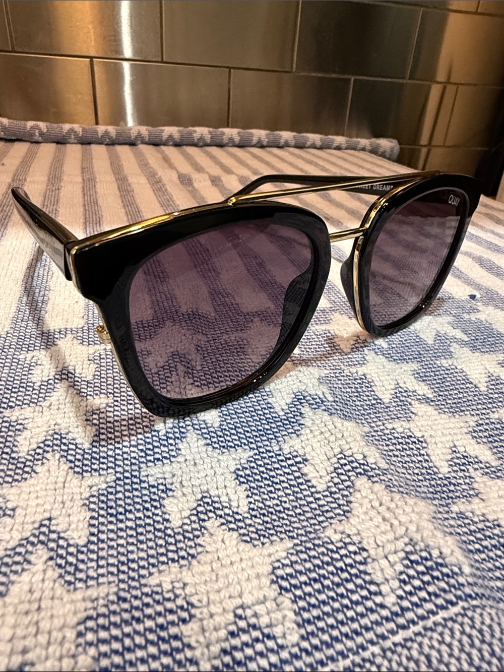Quay Black with Gold Cat-Eye Sunglasses- SWEET DREAMS